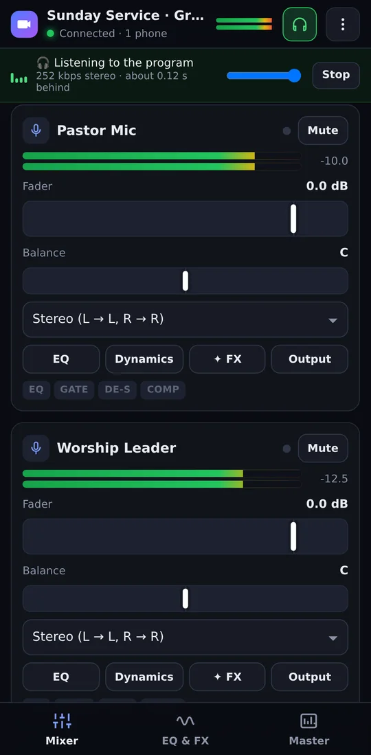 Phone mixer while listening to the live mix