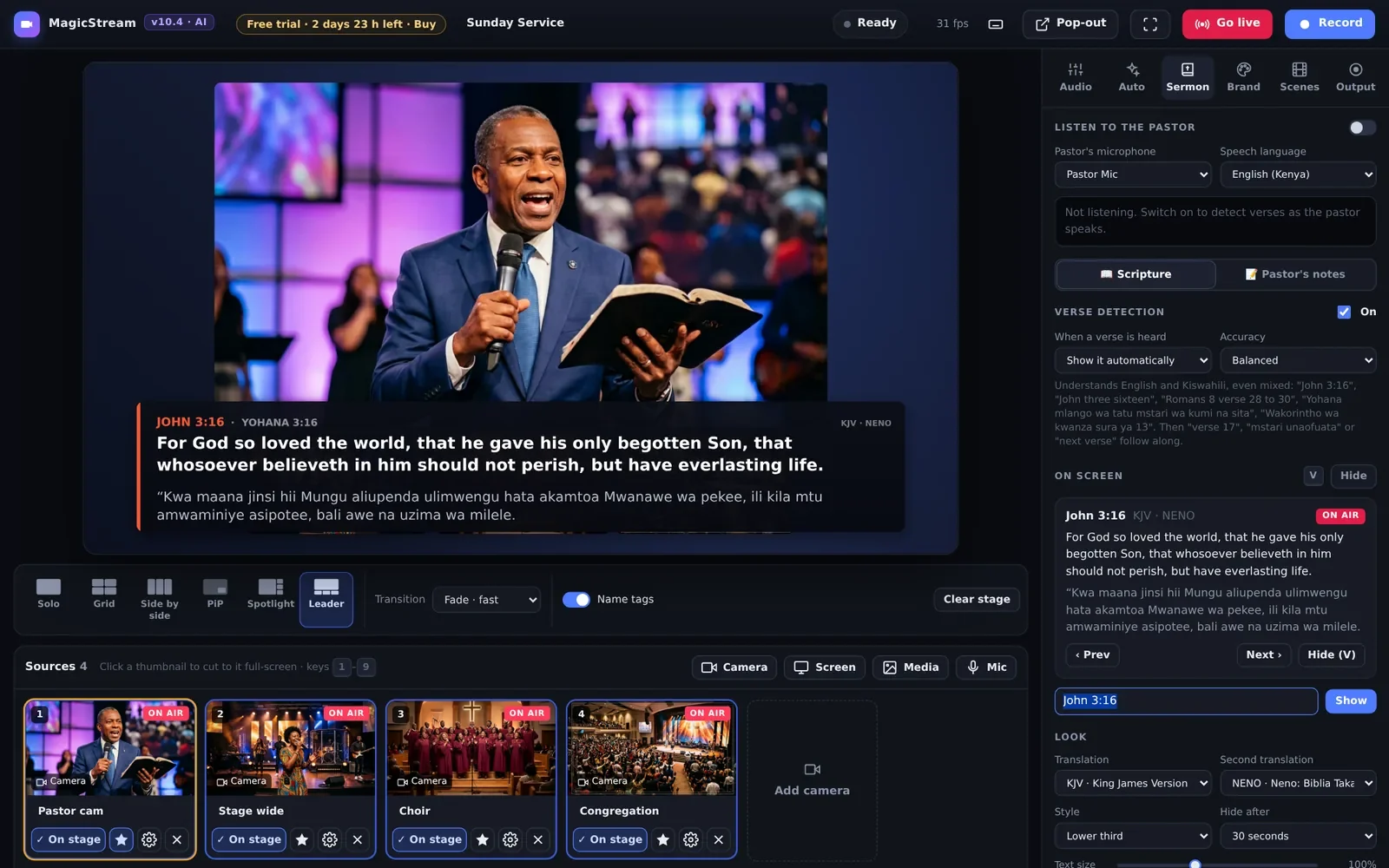 John 3:16 shown automatically in English and Kiswahili